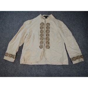 Karen Kane Women's Blazer Size 6 Beige Beaded Hook Closure Silk & Linen